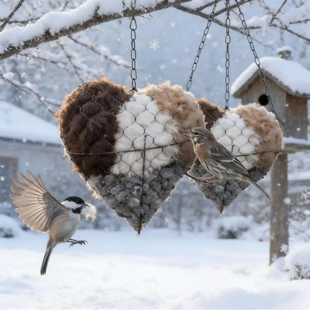 🕊️ Handmade Alpaca Fiber Bird Nesting Heart