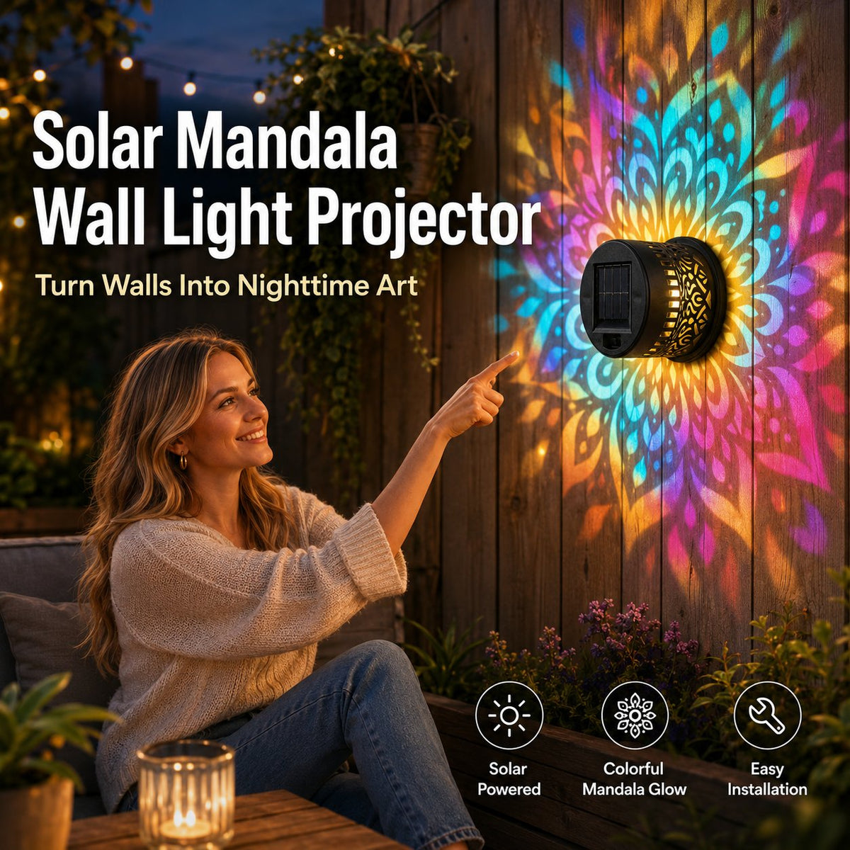 ✨🌈 Mandala Solar Wall Lamp – Magical Patio Night Ambience