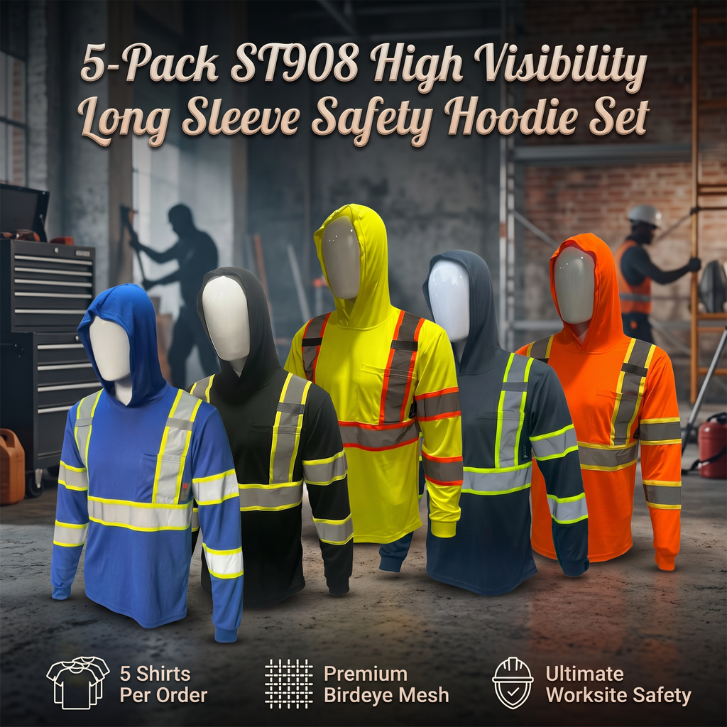 5-Pack ST908 High Visibility Long Sleeve Safety Hoodie Set
