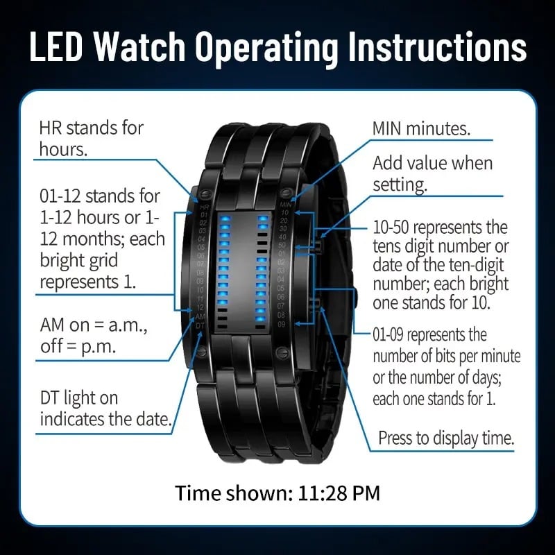 🎁Last Day Promotion 49% OFF🔥Binary LED Digital Watch, Square Face with Zinc Alloy Band, Unisex Casual Timepiece