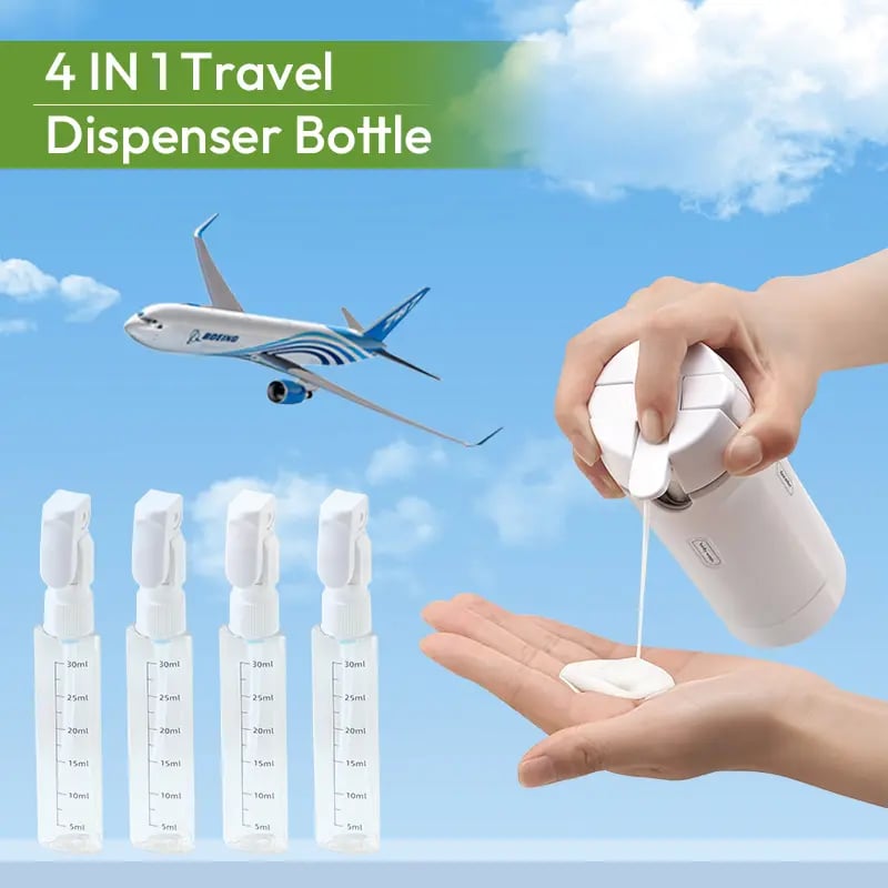 🧴✨ 4-in-1 Portable Travel Dispenser Bottle – Compact Cosmetic & Shampoo Storage