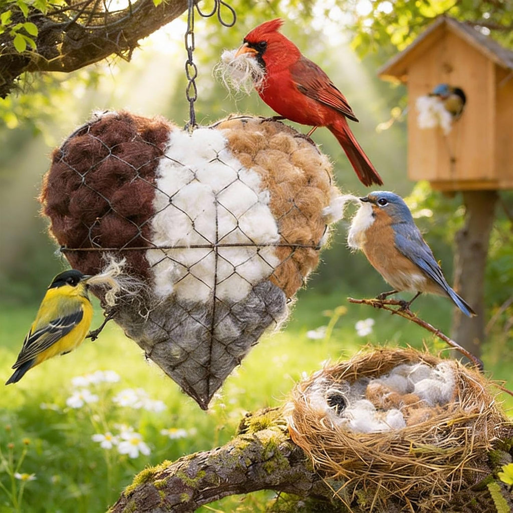 🕊️ Handmade Alpaca Fiber Bird Nesting Heart