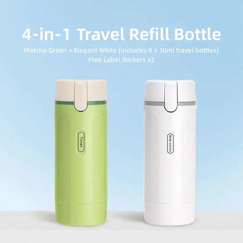 🧴✨ 4-in-1 Portable Travel Dispenser Bottle – Compact Cosmetic & Shampoo Storage