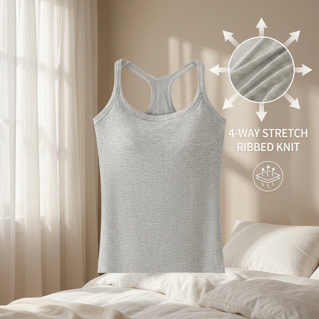 🔥Last Day 45% OFF-🧘‍♀️ Women's Ribbed Built-In Bra Tank Top