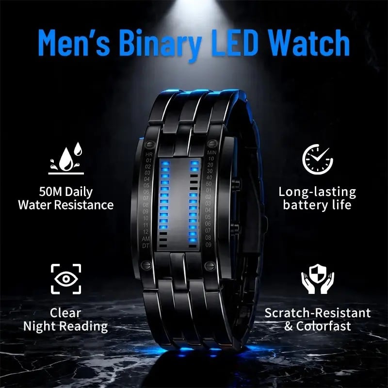 🎁Last Day Promotion 49% OFF🔥Binary LED Digital Watch, Square Face with Zinc Alloy Band, Unisex Casual Timepiece