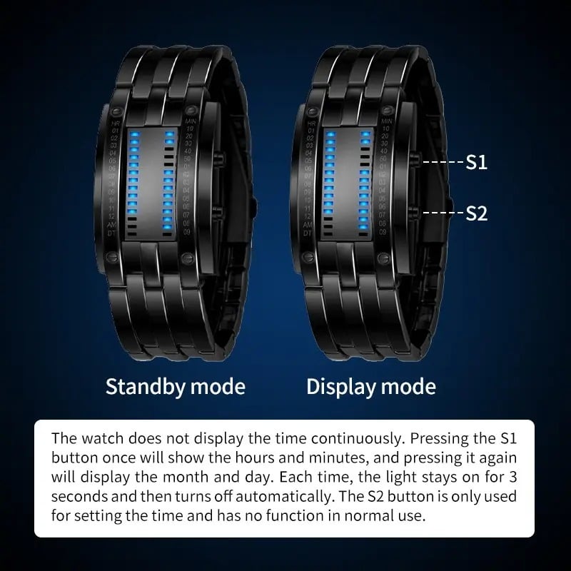 🎁Last Day Promotion 49% OFF🔥Binary LED Digital Watch, Square Face with Zinc Alloy Band, Unisex Casual Timepiece