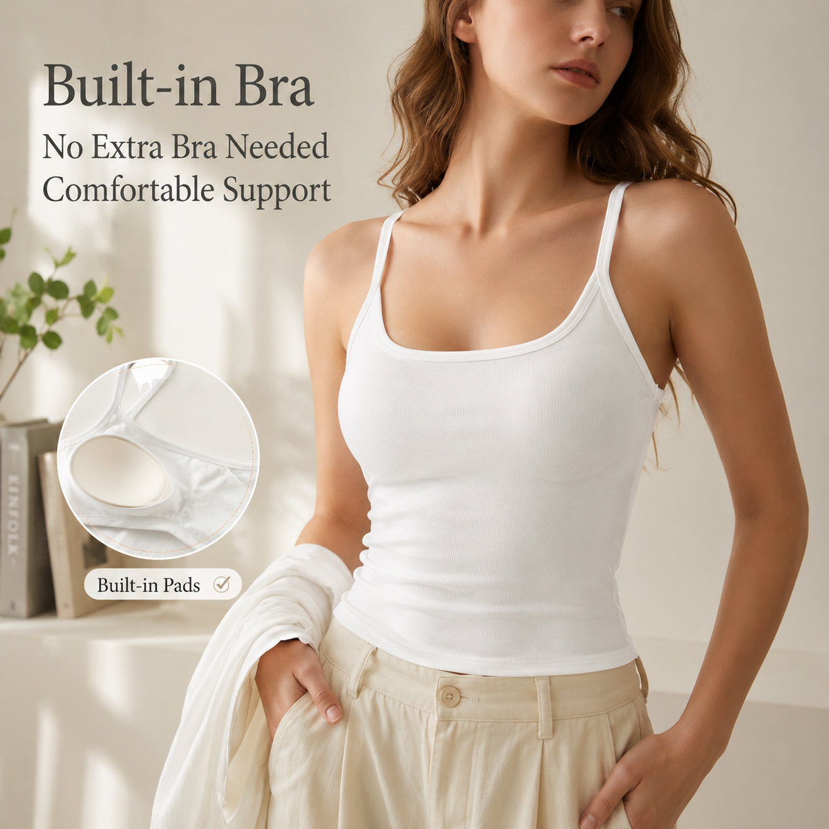 🔥Women's Summer Sexy Slim Fit Ribbed Tank Top with Built-in Bra, ✨U-Neck Sleeveless Casual Crop Top for Hot Girl Aesthetic⏳