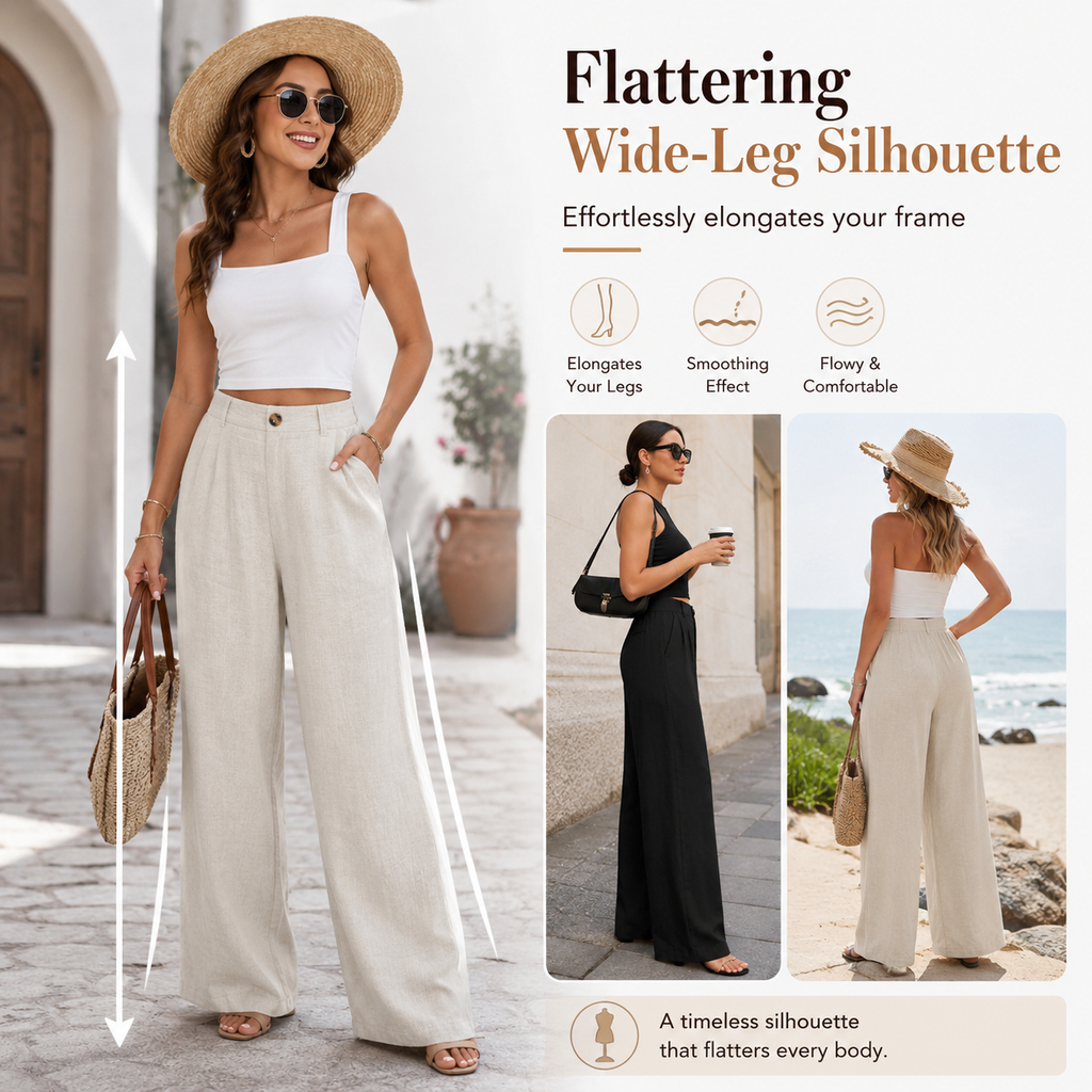 Women's High-Waisted Cotton Linen Wide-Leg Pants 🌿🎐