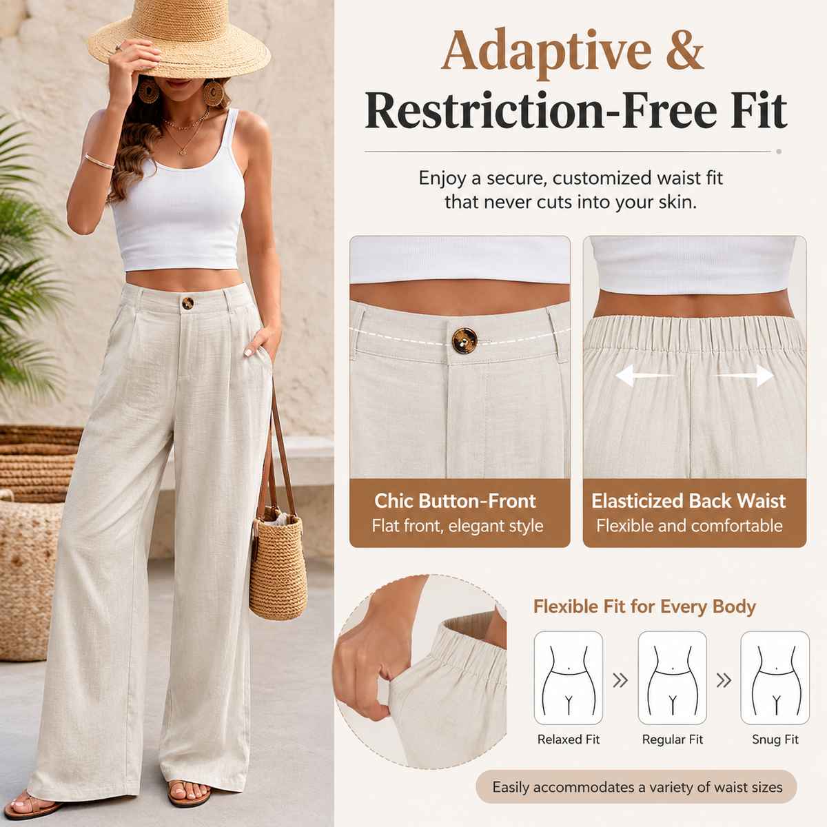 Women's High-Waisted Cotton Linen Wide-Leg Pants 🌿🎐