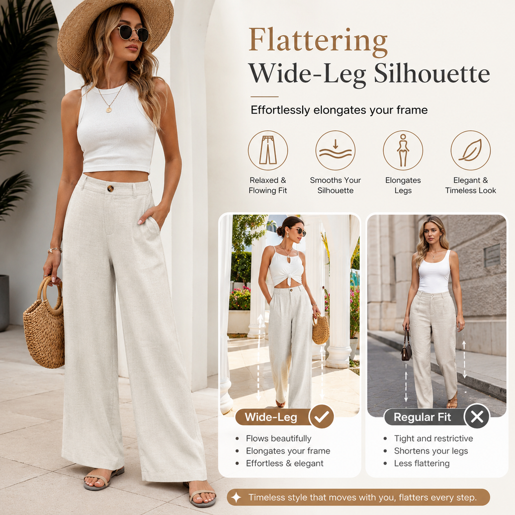 Women's High-Waisted Cotton Linen Wide-Leg Pants 🌿🎐