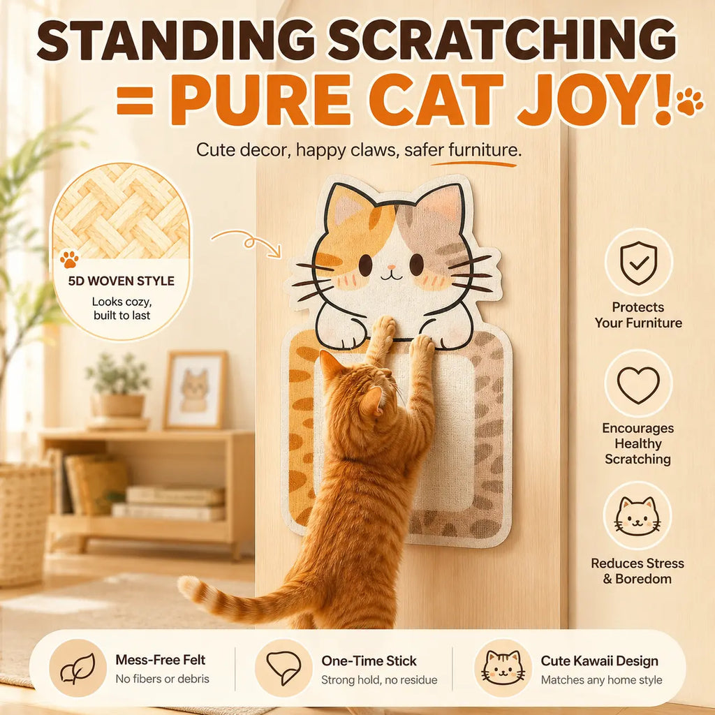 SmartWell Cute Kawaii Cat Scratcher Mat & Wall Protector