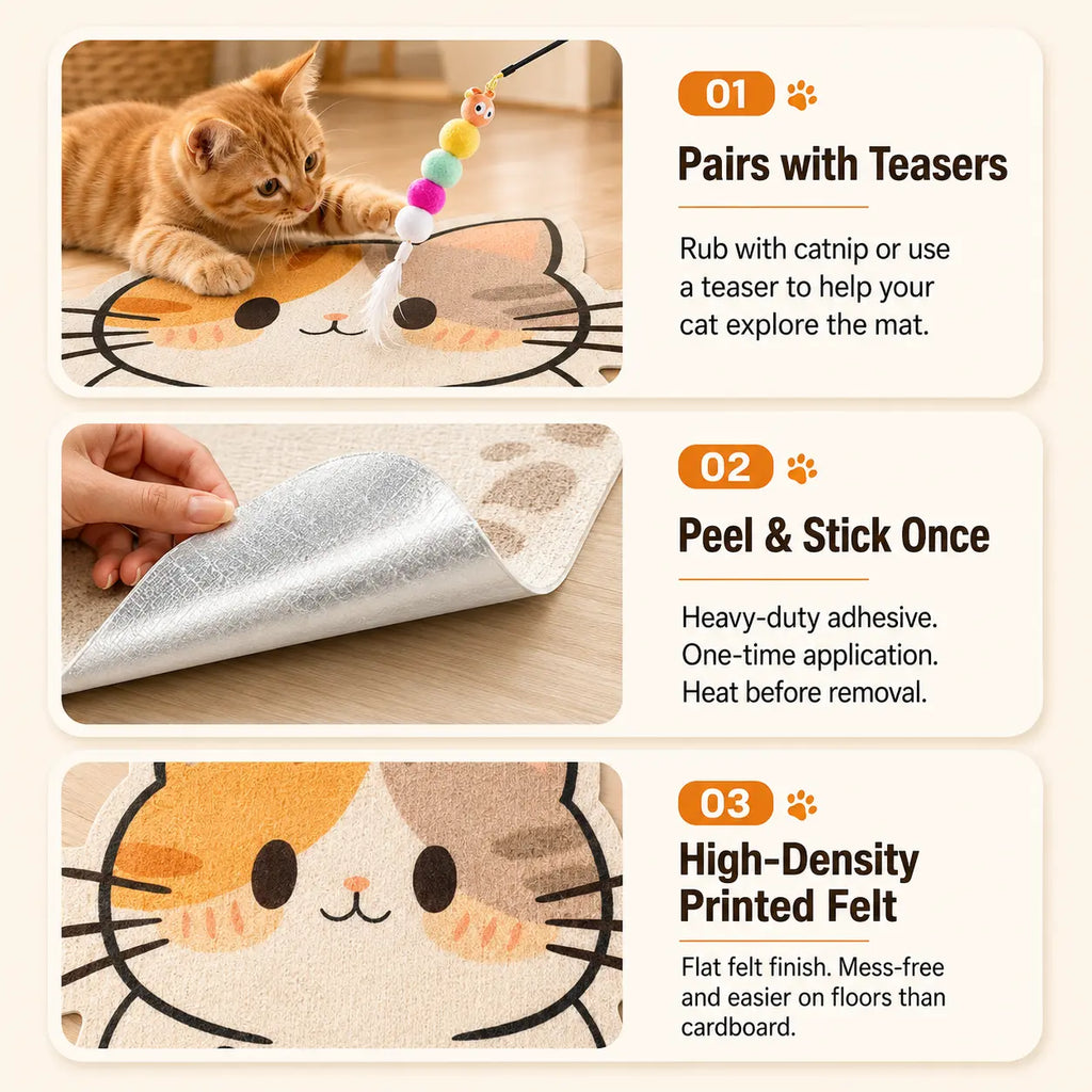 SmartWell Cute Kawaii Cat Scratcher Mat & Wall Protector