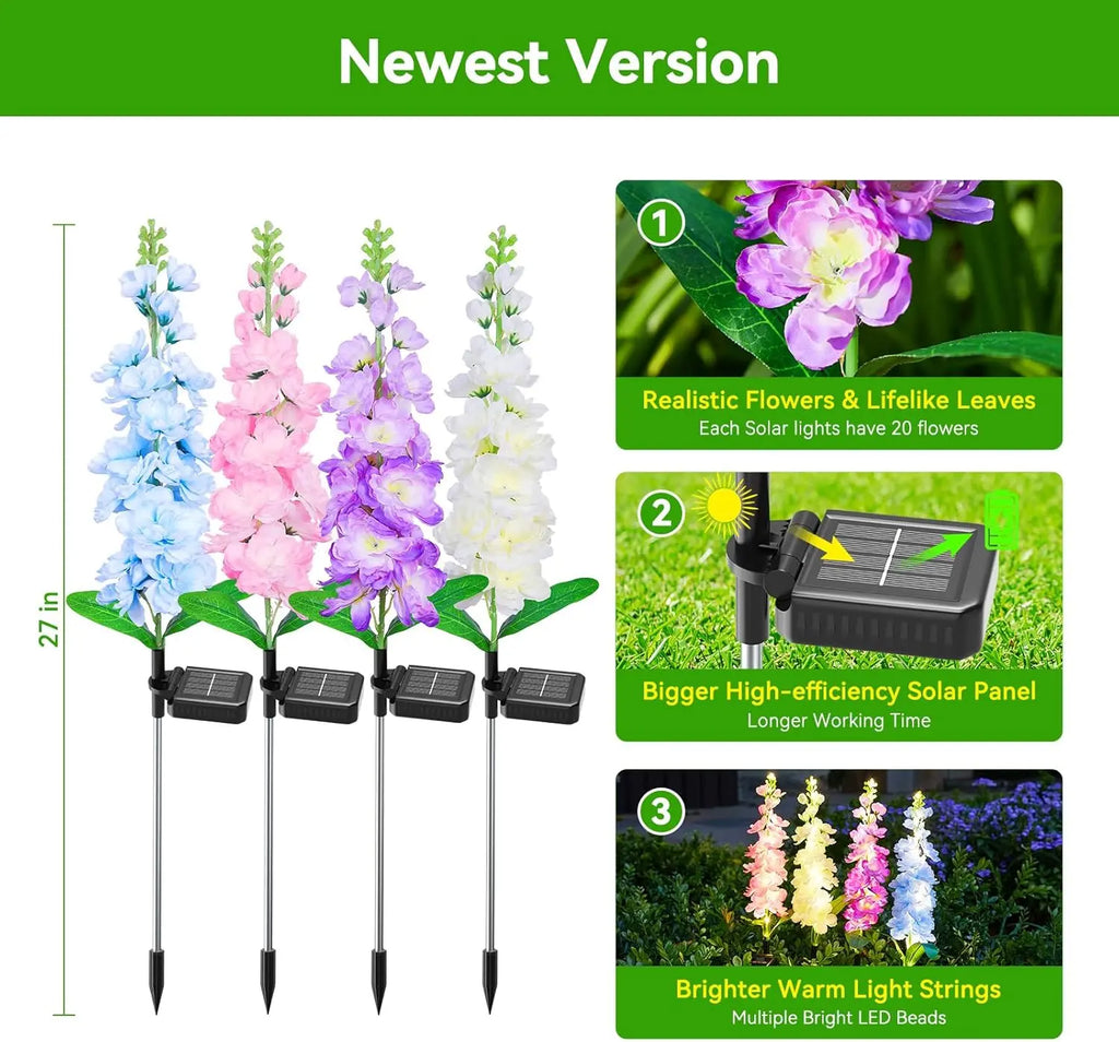 Upgraded Delphinium Solar Outdoor Garden Lights