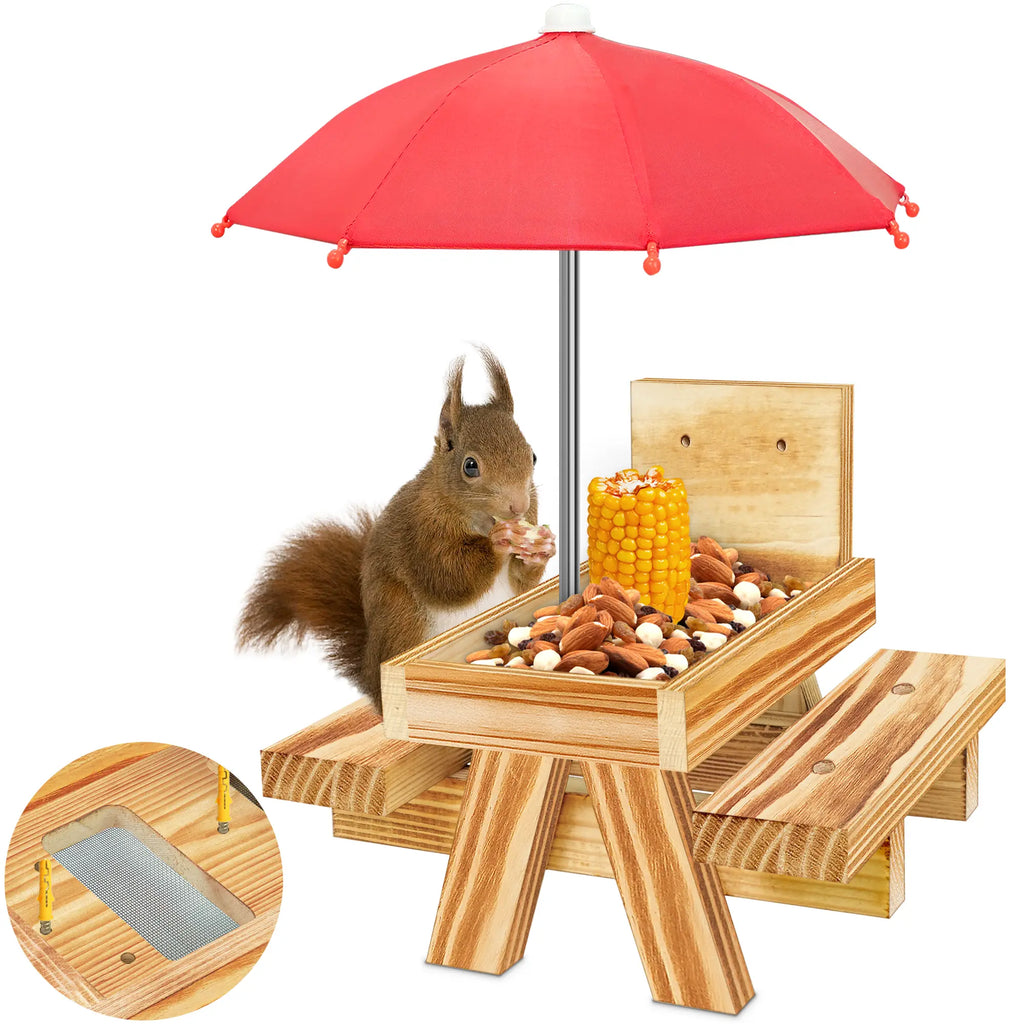 Carbonized Wood Squirrel Picnic Table Feeder