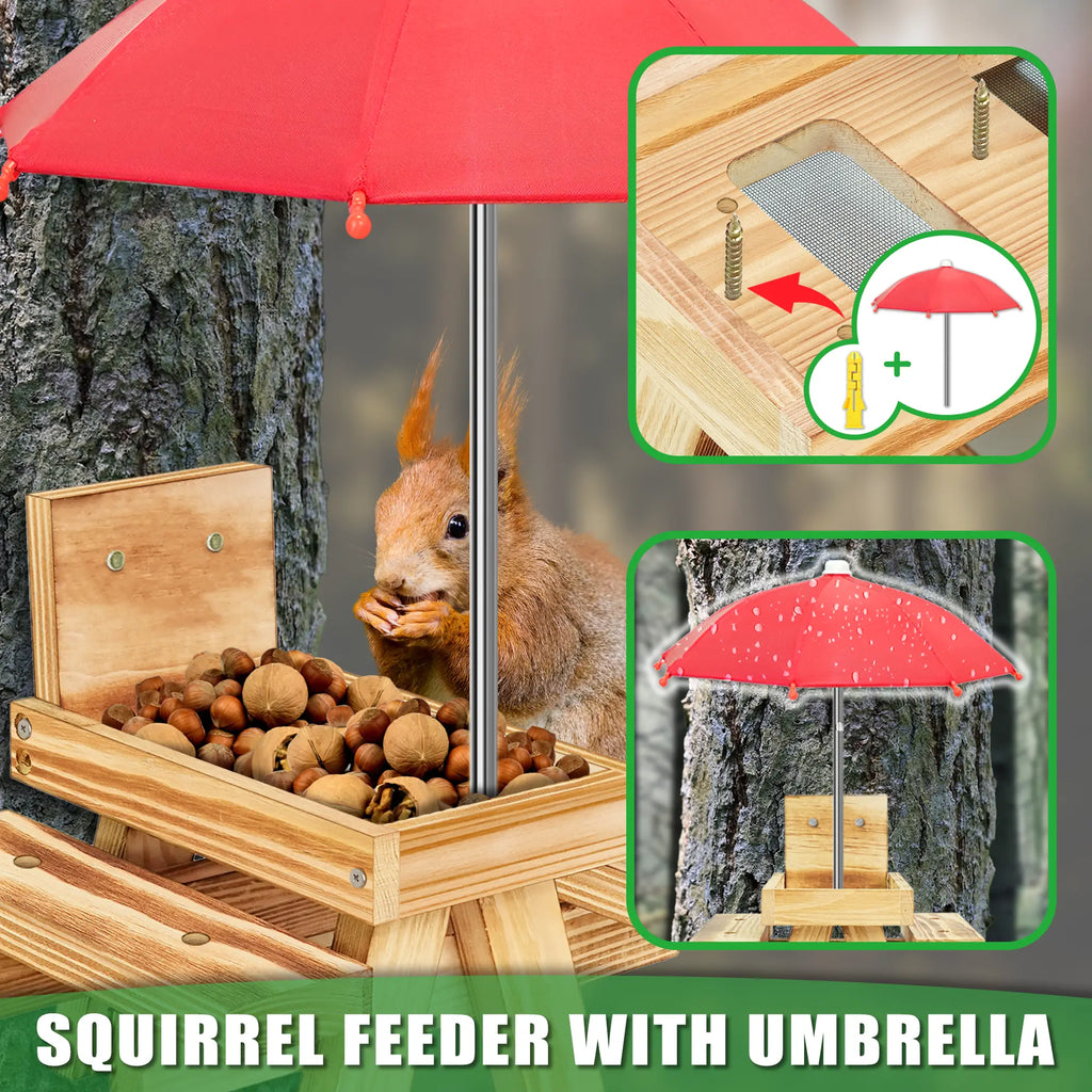 Carbonized Wood Squirrel Picnic Table Feeder