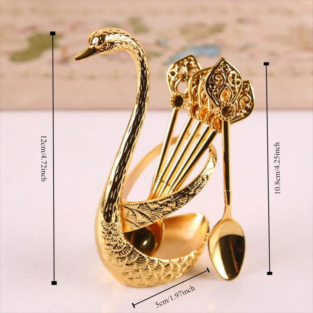 6-Piece Stainless Steel Coffee Spoons & Swan Base Set