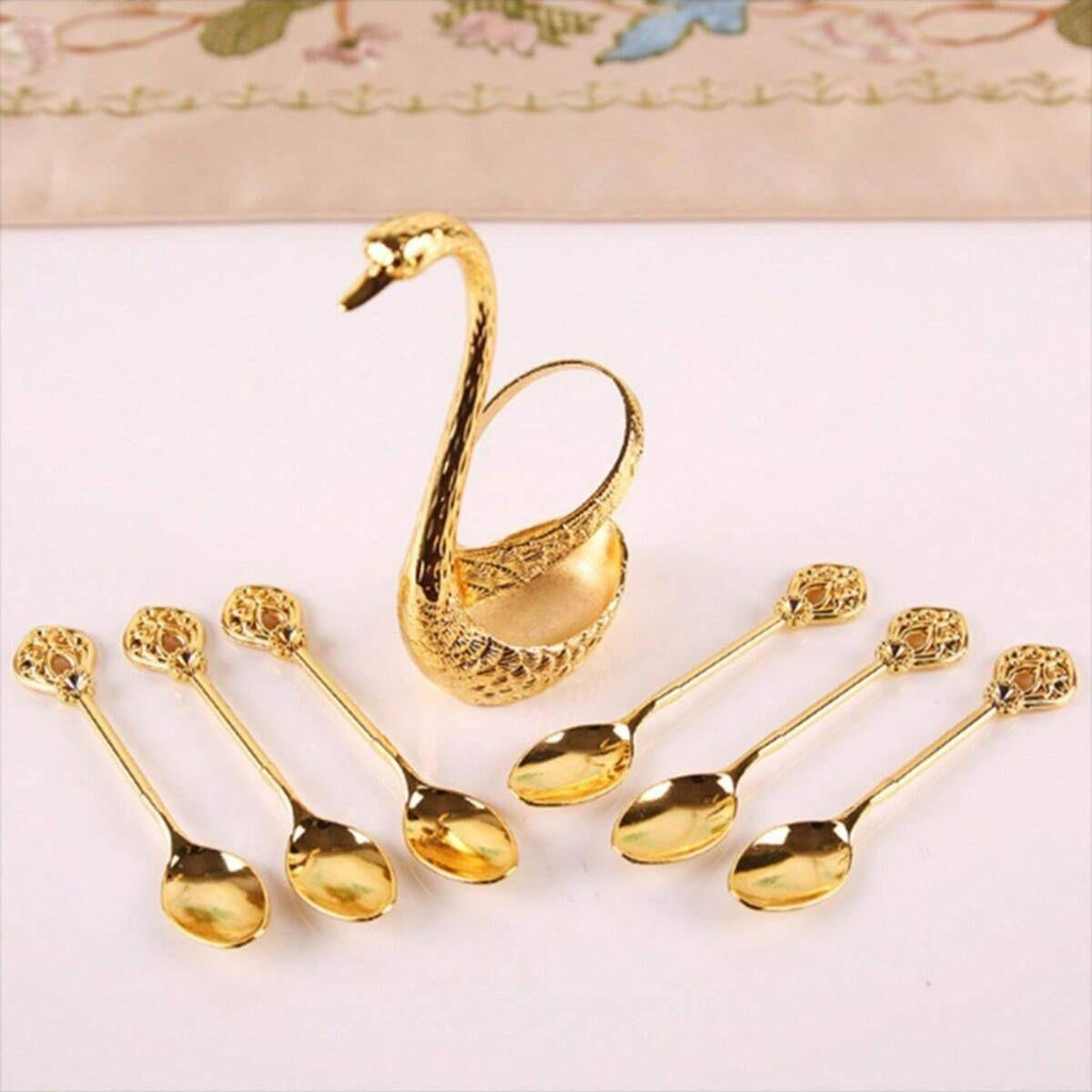 6-Piece Stainless Steel Coffee Spoons & Swan Base Set