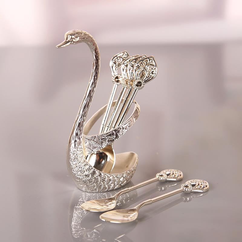 6-Piece Stainless Steel Coffee Spoons & Swan Base Set