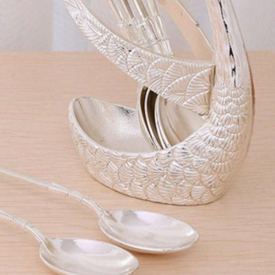 6-Piece Stainless Steel Coffee Spoons & Swan Base Set