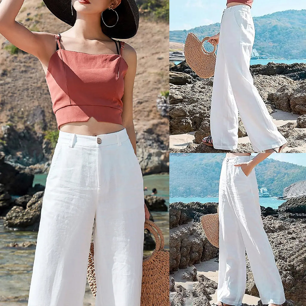 Women's High-Waisted Cotton Linen Wide-Leg Pants 🌿🎐
