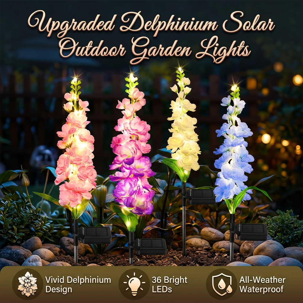 Upgraded Delphinium Solar Outdoor Garden Lights