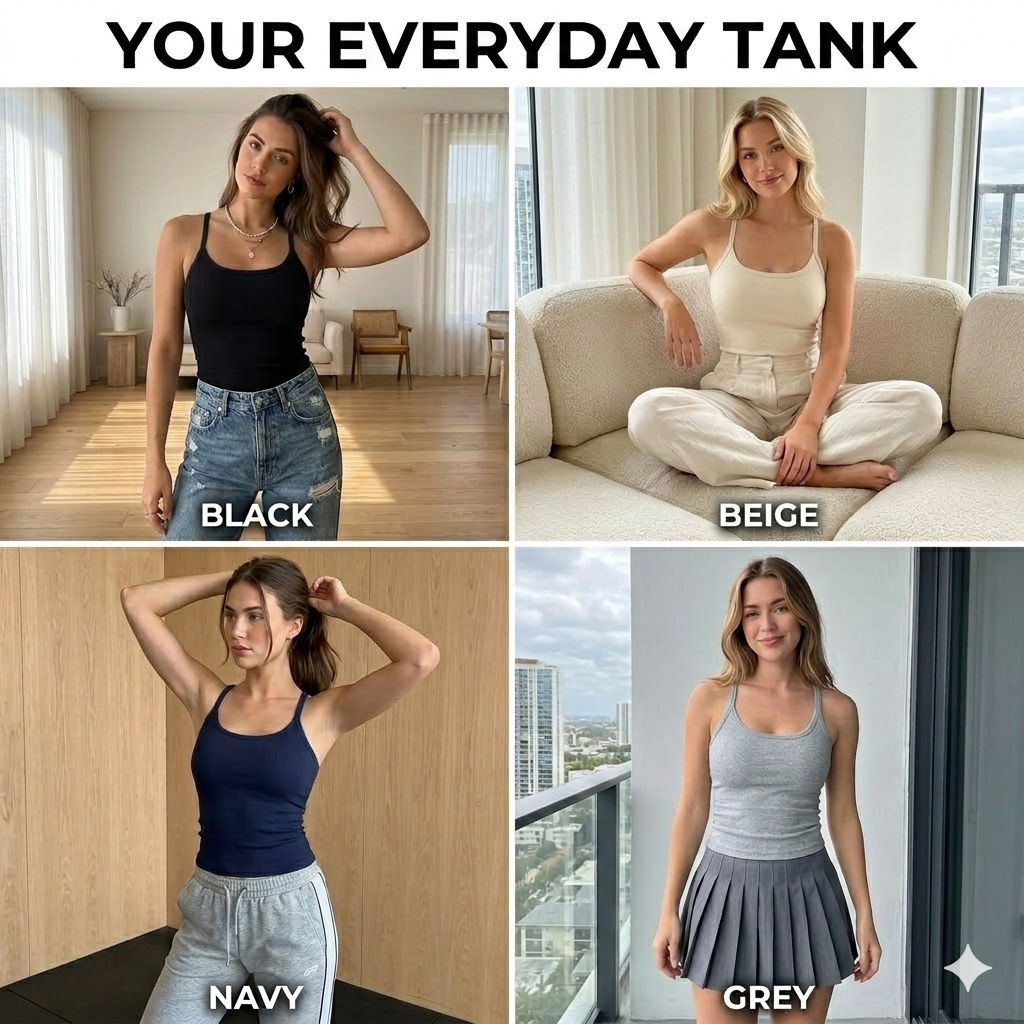 🔥Women's Summer Sexy Slim Fit Ribbed Tank Top with Built-in Bra, ✨U-Neck Sleeveless Casual Crop Top for Hot Girl Aesthetic⏳