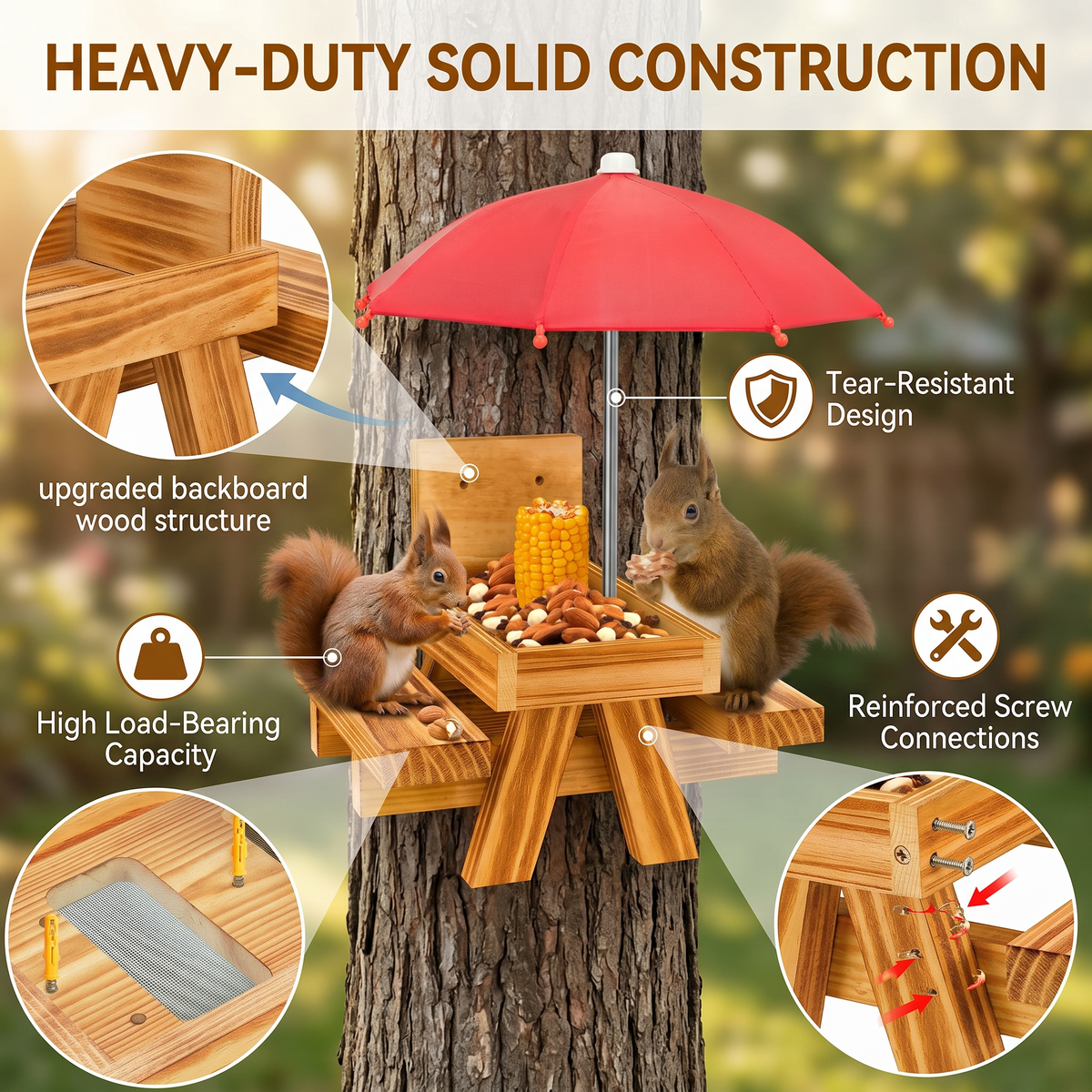 Carbonized Wood Squirrel Picnic Table Feeder