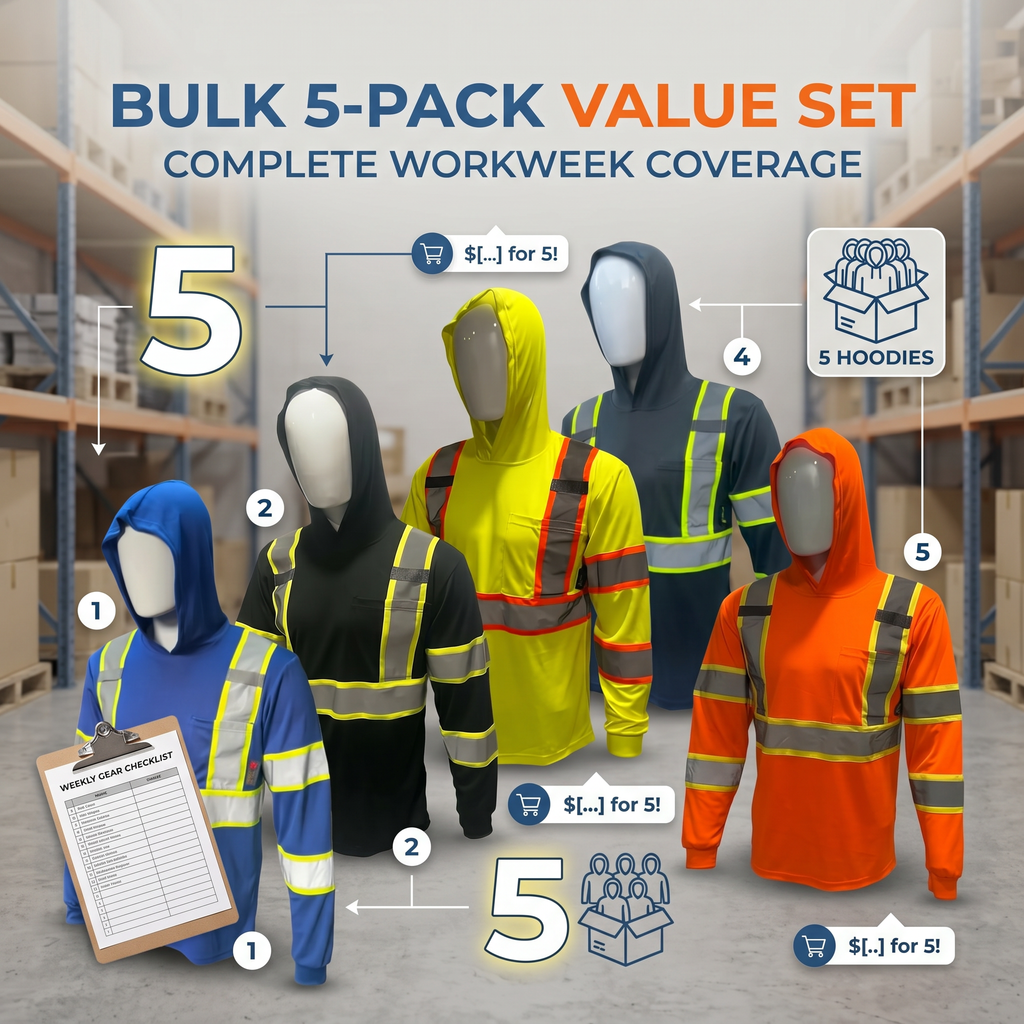 5-Pack ST908 High Visibility Long Sleeve Safety Hoodie Set