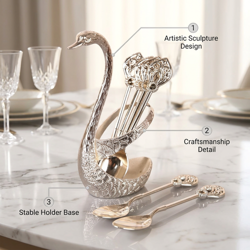6-Piece Stainless Steel Coffee Spoons & Swan Base Set