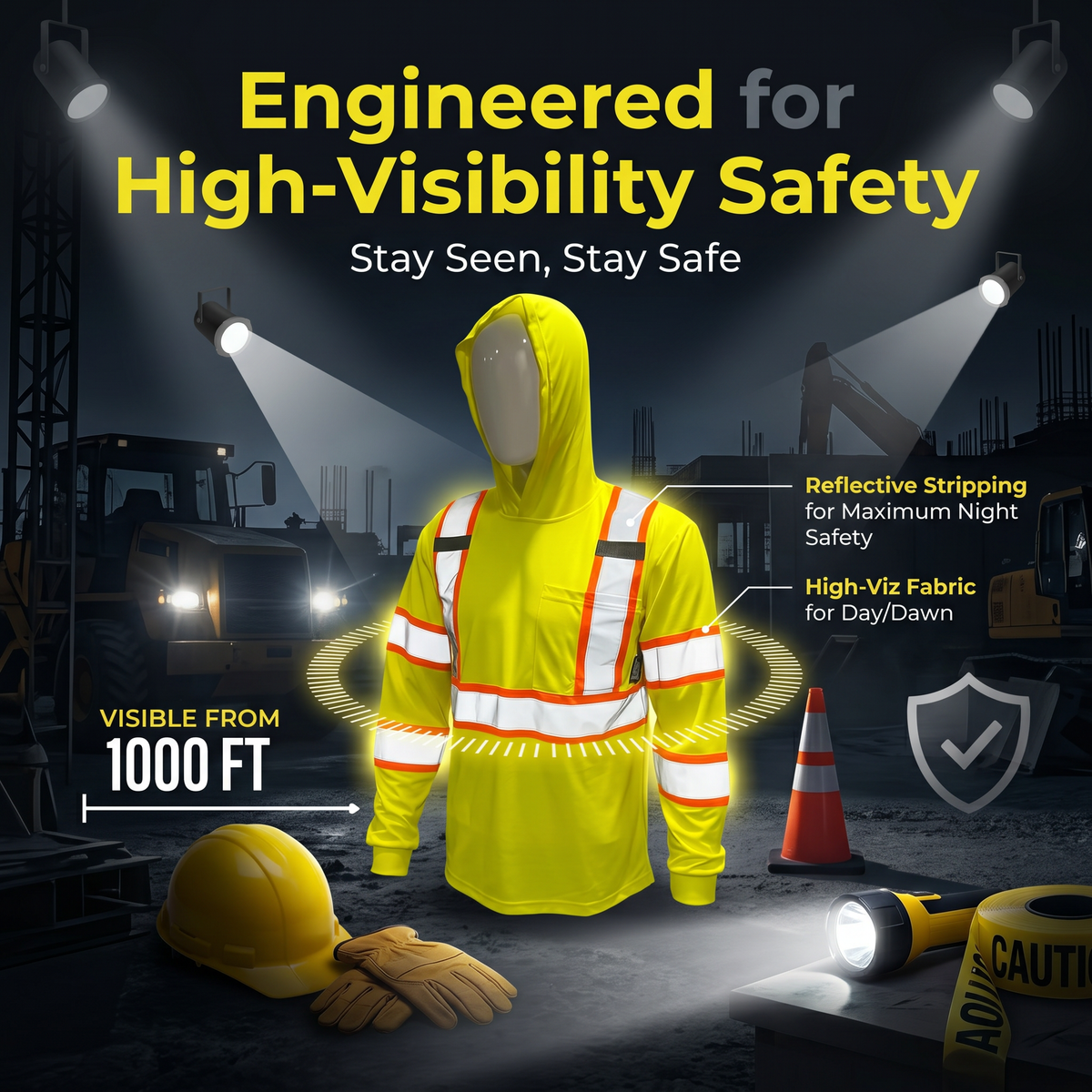5-Pack ST908 High Visibility Long Sleeve Safety Hoodie Set
