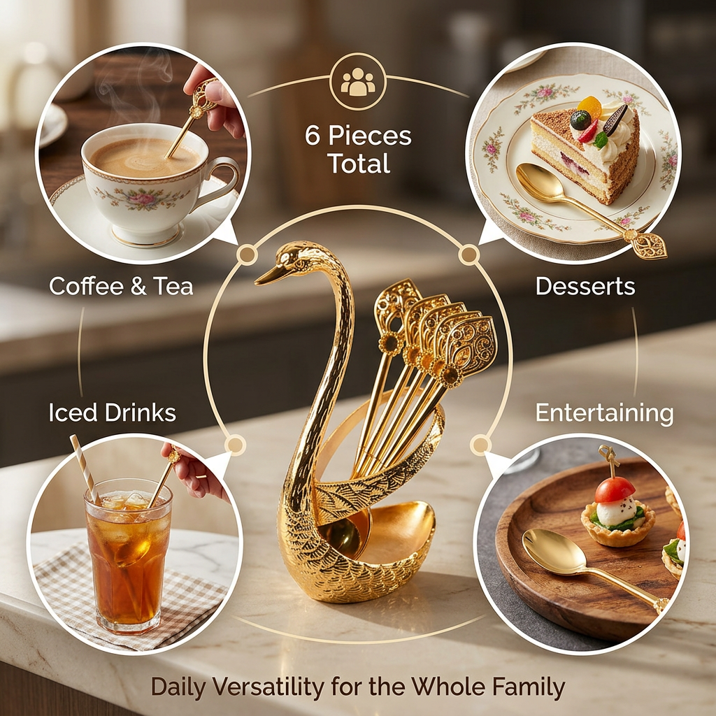 6-Piece Stainless Steel Coffee Spoons & Swan Base Set