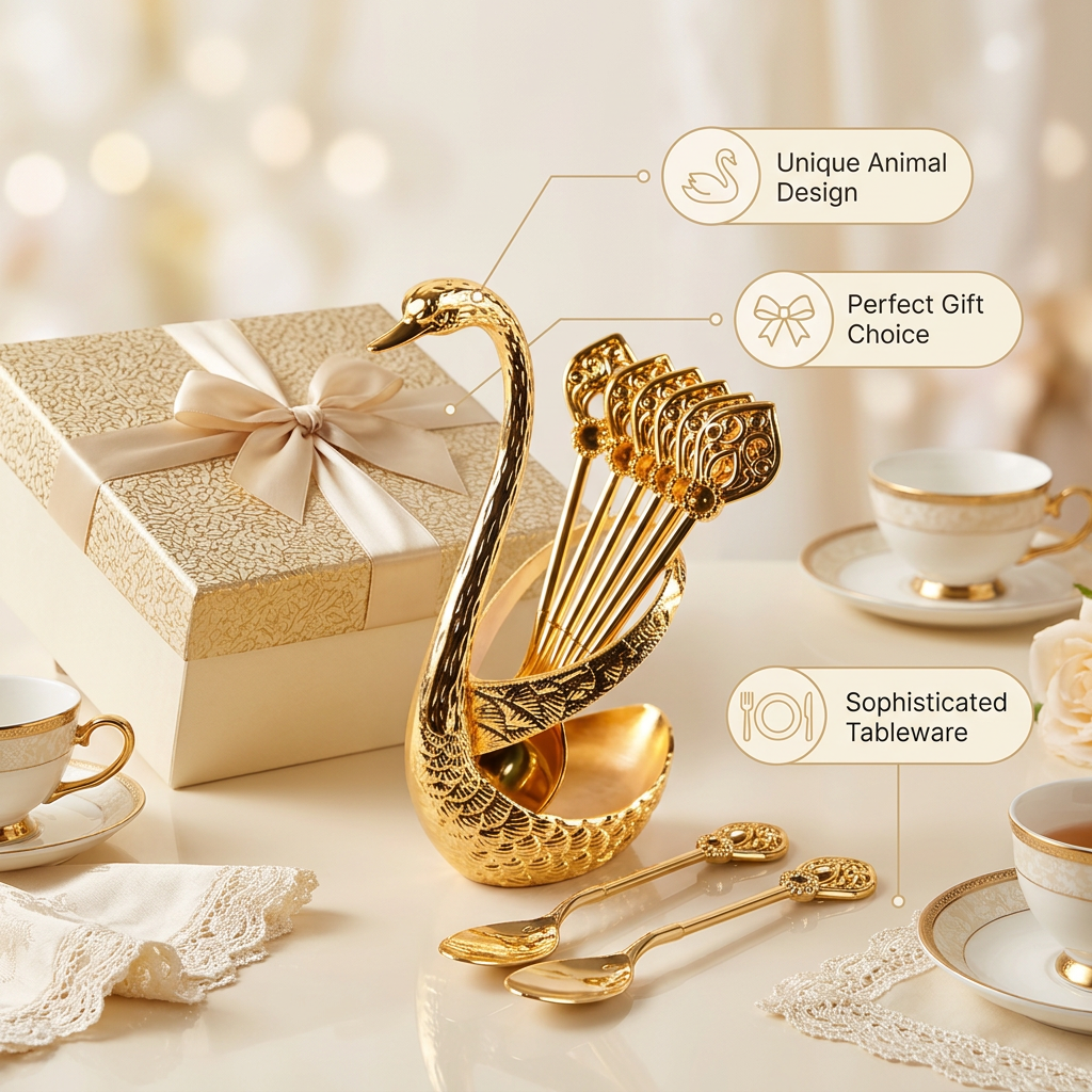 6-Piece Stainless Steel Coffee Spoons & Swan Base Set
