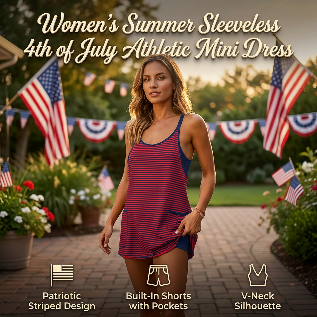 Women's Summer Sleeveless 4th of July Athletic Mini Dress