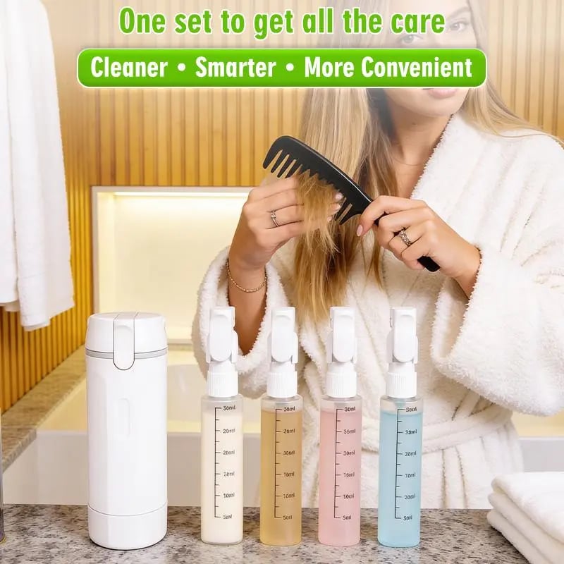 🧴✨ 4-in-1 Portable Travel Dispenser Bottle – Compact Cosmetic & Shampoo Storage