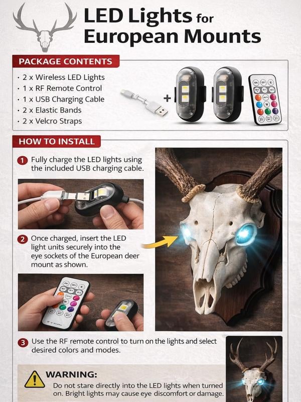 EuroGlowTM LED Skull Eye Lights for European Deer Mounts🦌🔥