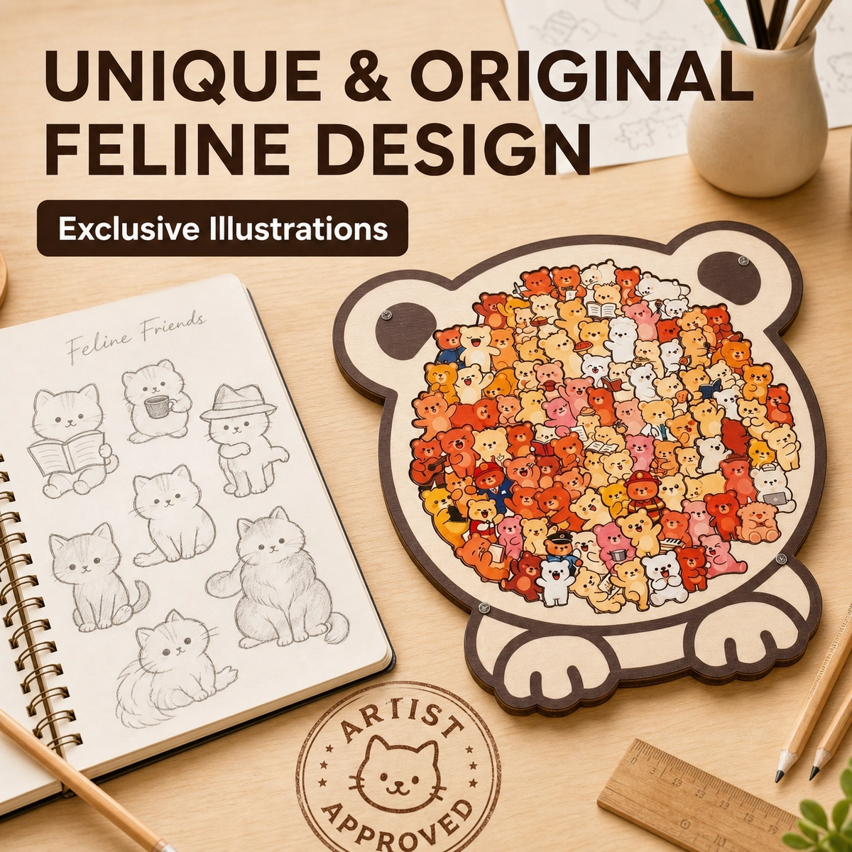 "A Thousand Cats" Wooden Jigsaw Puzzle
